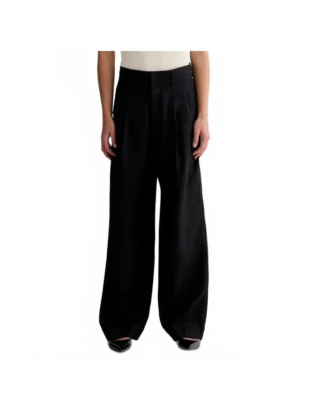 Everlane Linen Way-High Wide-Leg Drape Pants Trousers Black Women's Size 10
